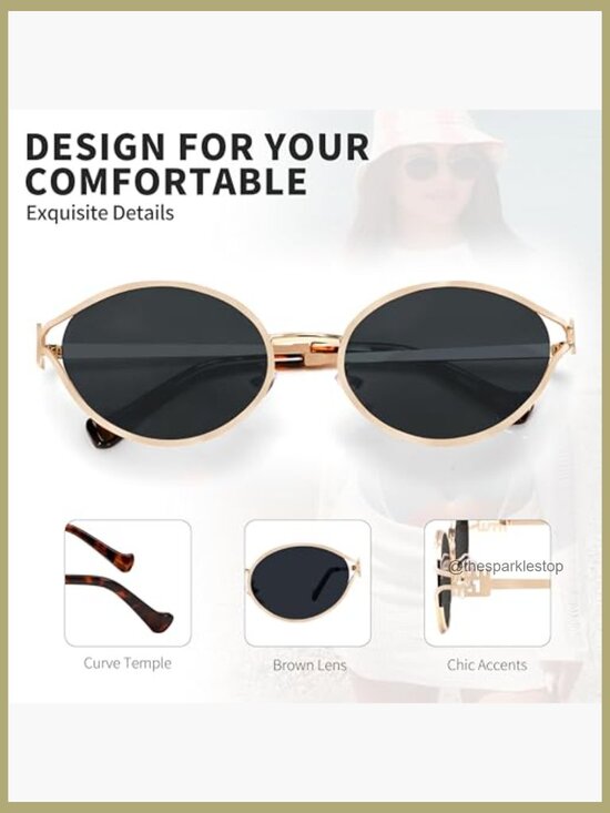 Retro Oval Sunglasses Gold Frame Metal UV400 Protection